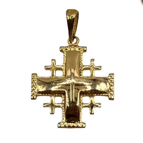 14K Gold Elegant Domed Jerusalem Cross Necklace